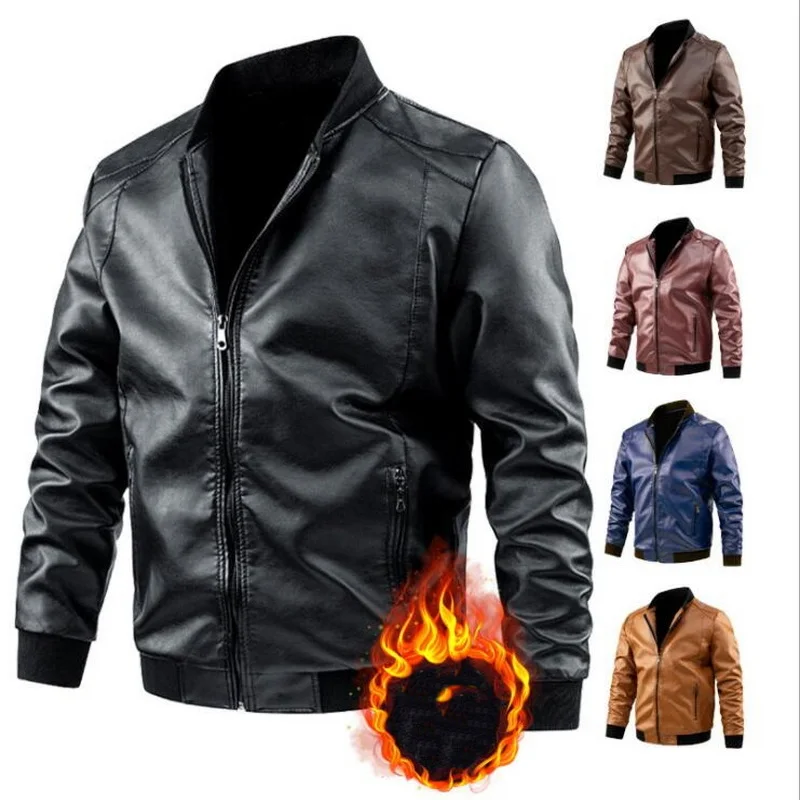 

Men's Leather Jackets Oversize Casual PU Outwear Biker Leather Coats Brand l Embroidery Biker Coat Zipper Fleece Jacket
