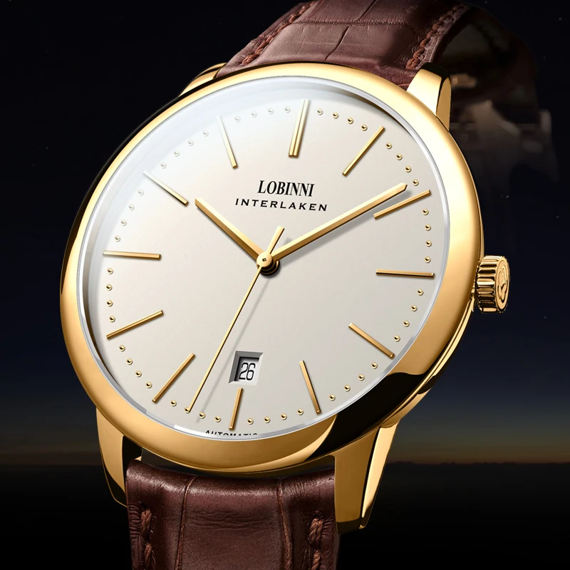 Lobinni Light Thin Automatic Mechanical Watch Mens 9015 Miyota Movement Men\'s Wristwatch Water Resistant Male Watches Simple