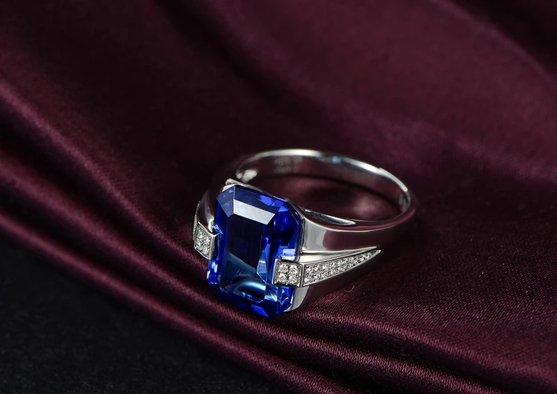 Handmade Square 8ct Lab Sapphire Ring Real 925 sterling silver Jewelry Engagement Wedding band Rings for men Party accessory