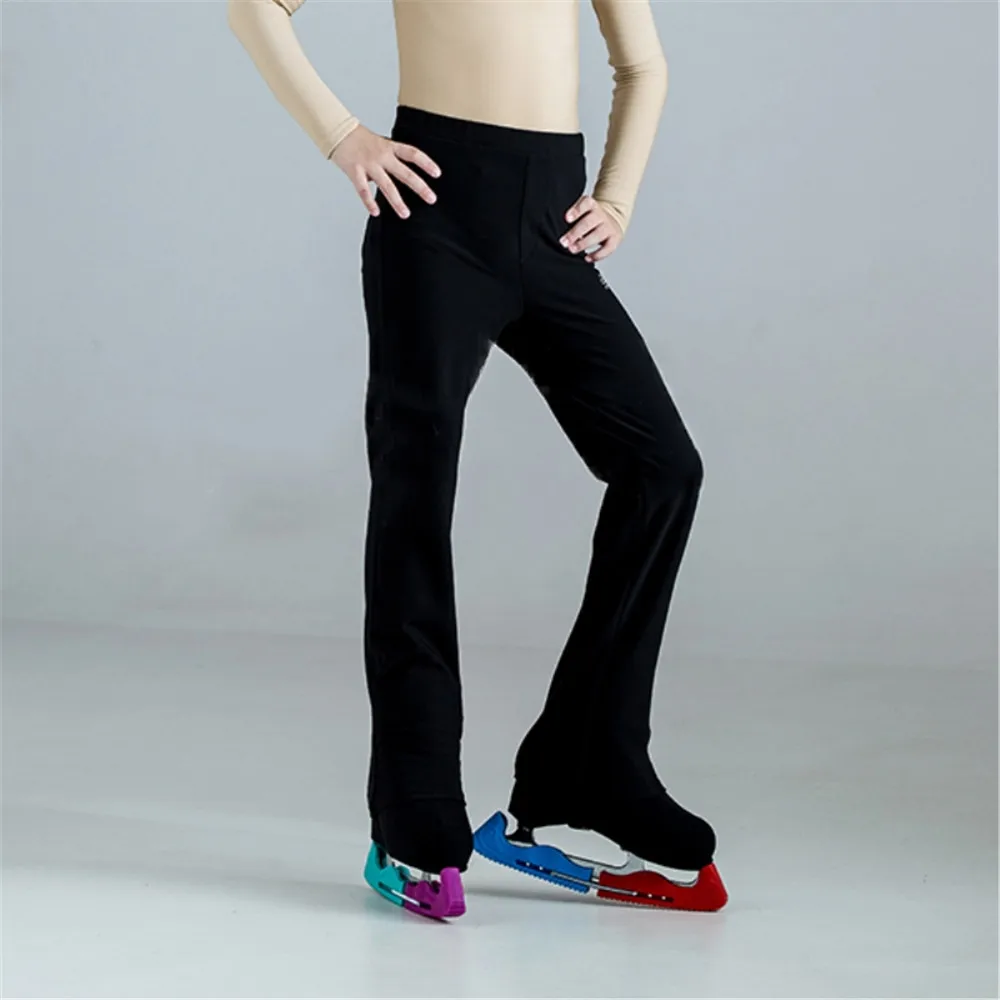 LIUHUO-pantalones de patinaje artístico para hombre, ropa deportiva de terciopelo de elastano negro hielo, alta elasticidad, ropa de competición, medias térmicas para niño