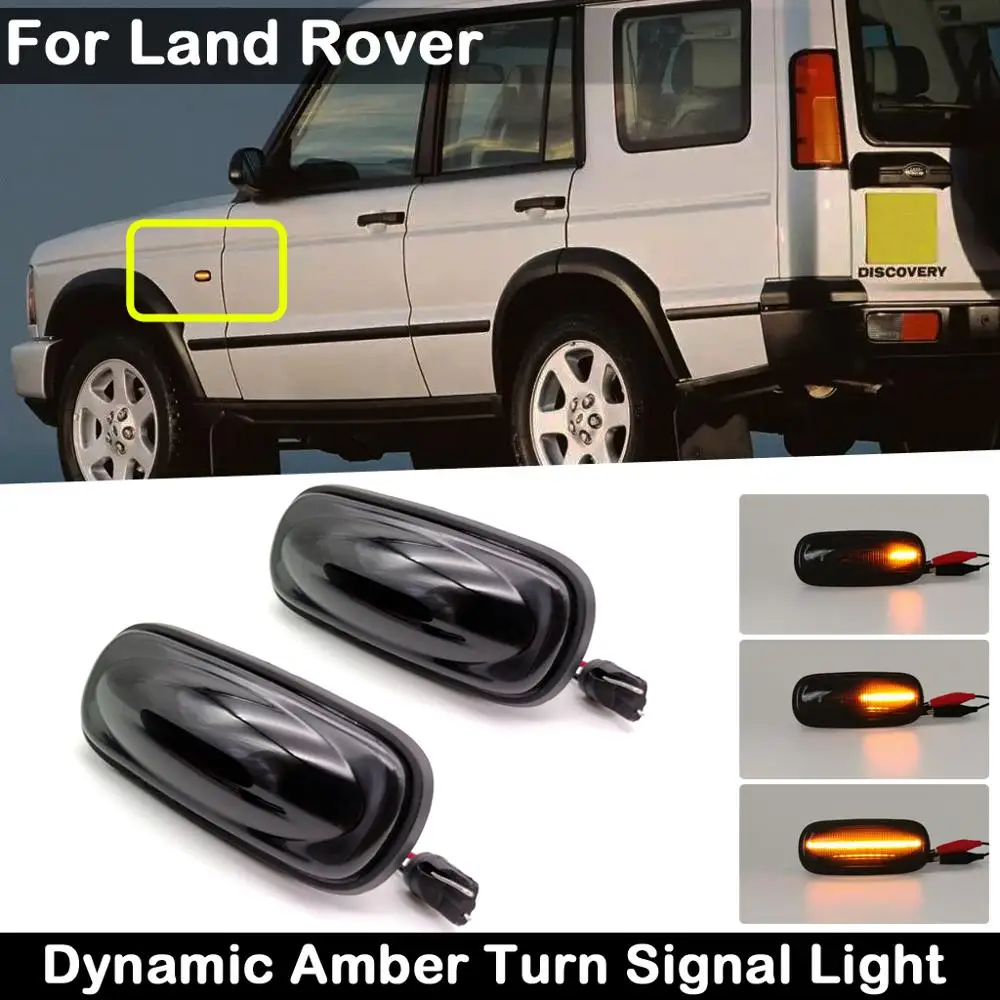 

2Pcs For Land Rover Defender Freelander Discovery 2 Smoked Lens LED Side Marker Lamp Dynamic Amber Turn Signal Light