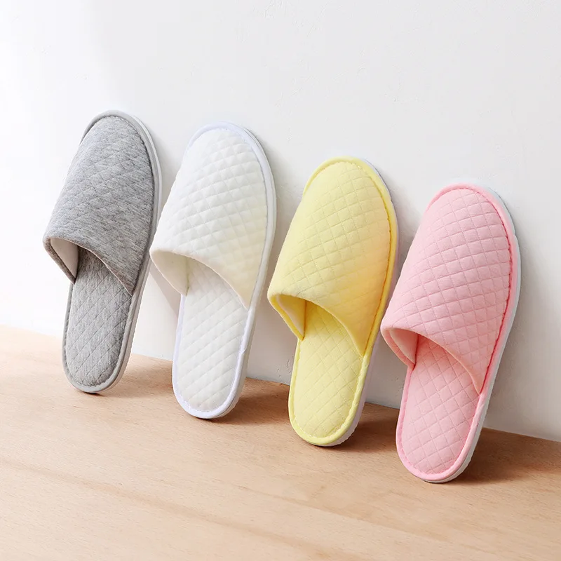 

Top Quality Stitch Cotton Fabric Hotel Slippers Men WomenTravel Disposable Home Hospitality Breathable Soft SPA Guest Slides