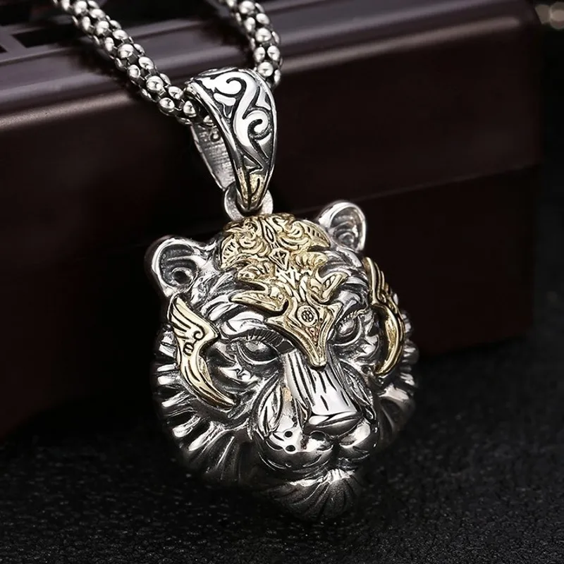 BOCAI New 100% Pure S925 Silver Domineering Tiger Head Men's Pendant Personality Trendy Beast king Zodiac Jewelry Couple Gifts