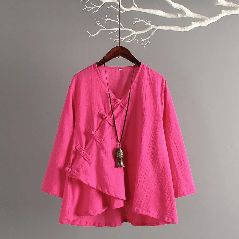 Fashion Chinese Style Button Shirt Traditional Women Blouse Elegant Hanfu Tang Tops Oriental Asian Clothes Cotton Linen Casual