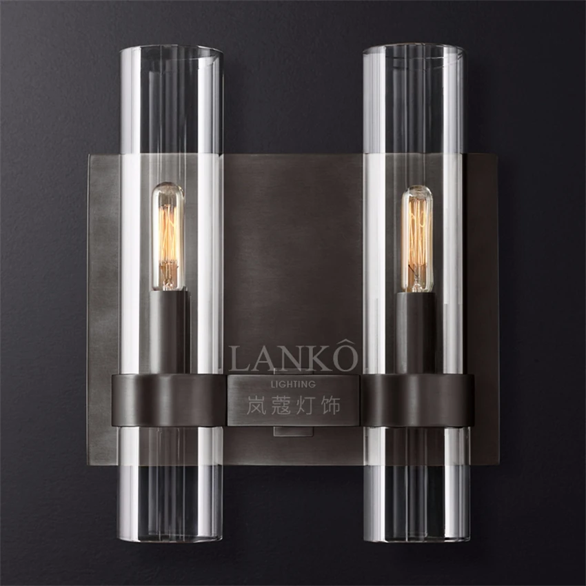 Modern luxury glass vintage brass wall lamps bedroom study lamp classic sconces lights American retro