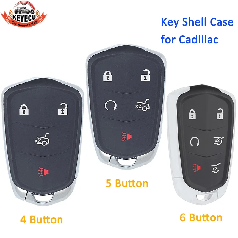 KEYECU 4 / 5 / 6 Button Remote Car Key Shell For 2015-2019 Cadillac SRX CTS ATS XTS Escalade ESV Keyless Case Fob Replacement