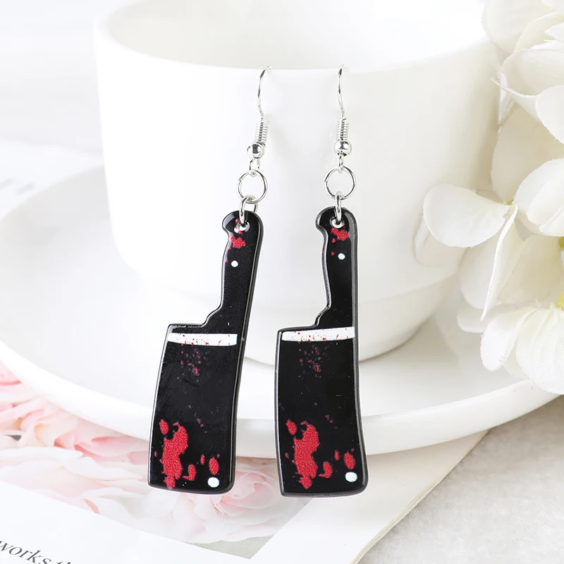 Picture 3: 1 Pair Fashion Halloween Bloody Knife Fear Scissors Dangle Earrings For Girls Women Birthday Gift Lovely Jewelry