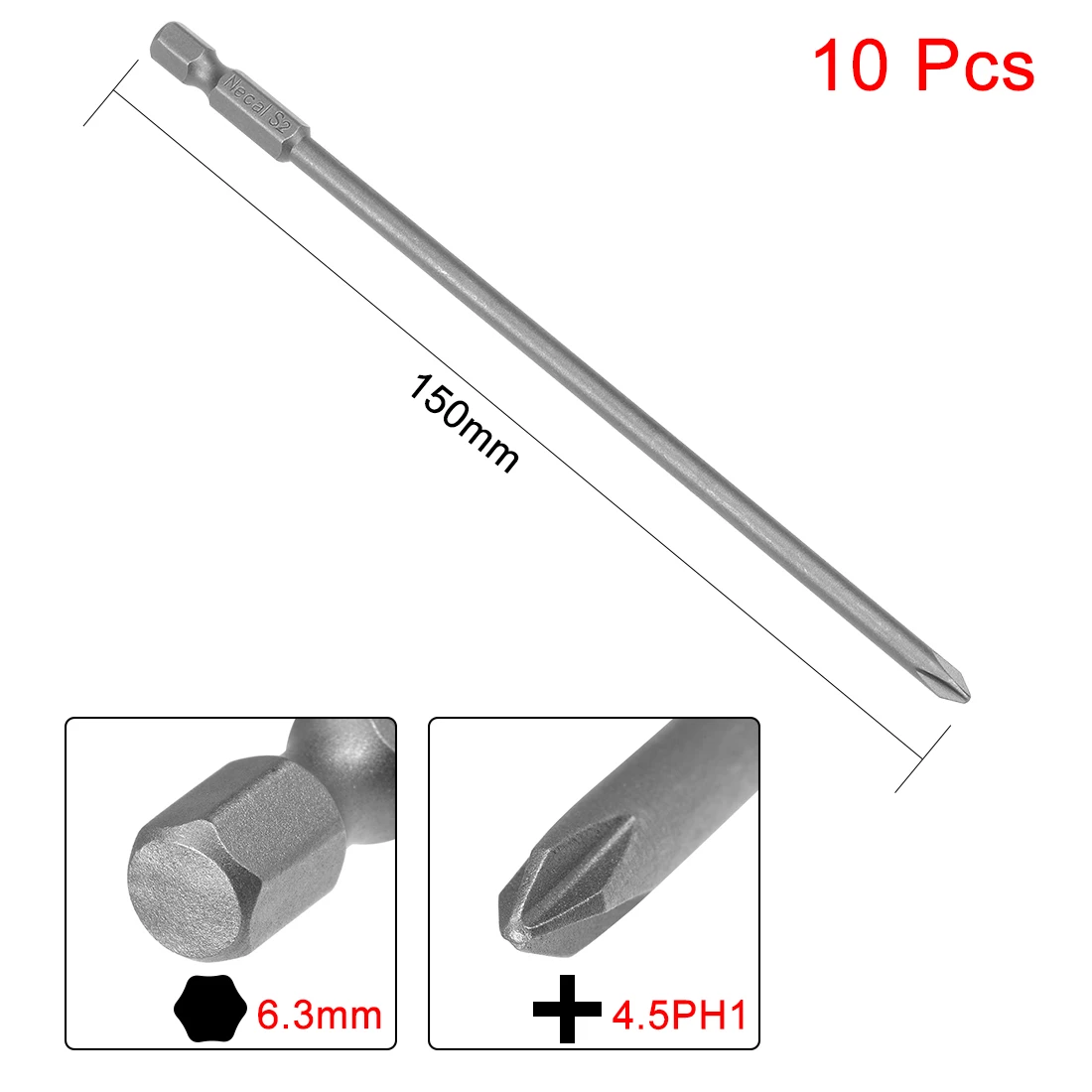 uxcell 10 Pcs 1/4 Shank 150mm Length 4.5mm Phillips PH1 Magnetic S2 Screwdriver Bits