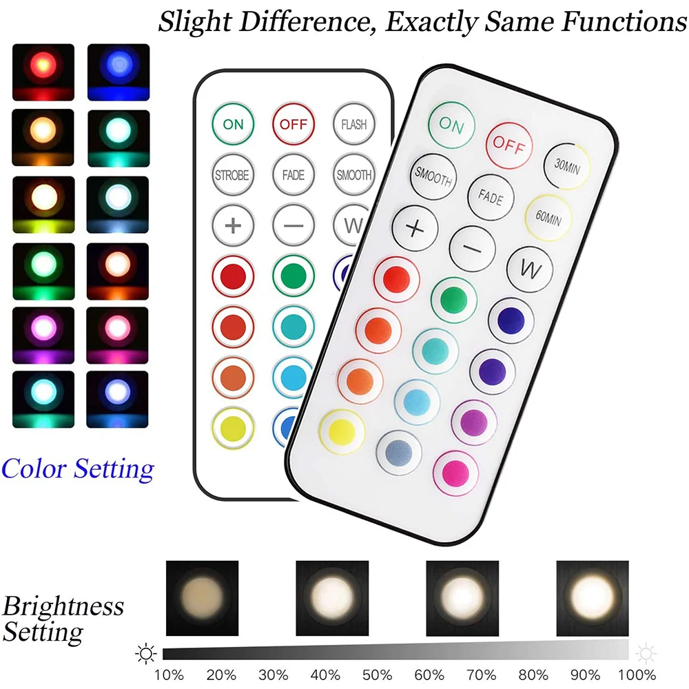 1/3/6/12Pack Color Changing LED Puck Light With Remote Controls Under Cabinet Lighting Battery Powered Dimmer Timing Stick D30