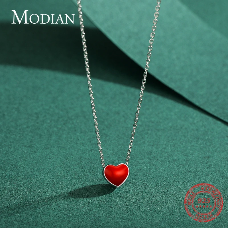 Modian 3 Color Enamel Hearts Necklace Fashion 925 Sterling Silver Charm Red Necklaces Pendant For Women Fine Female Jewelry Gift