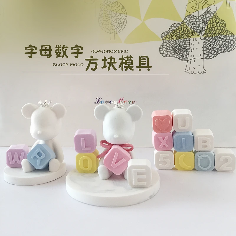 Alphabet Block Mold Aroma Gypsum Plaster Numbers Molds Letters Concrete Mold Concrete bear decoration mold