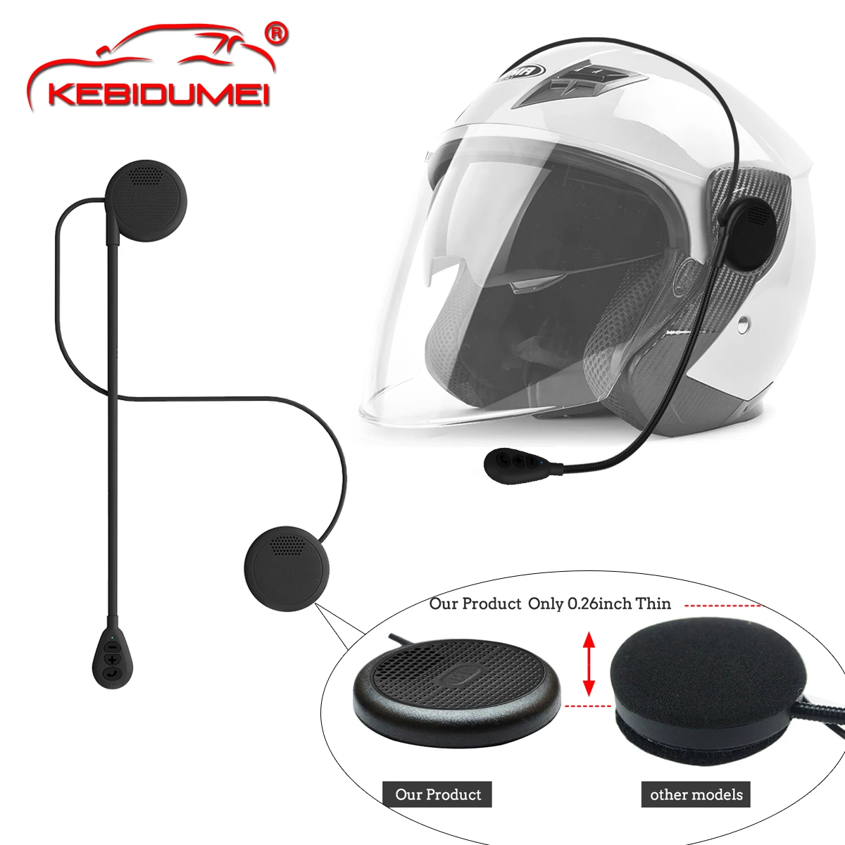 Kebidumei Moto Helmet Headset Bluetooth 5.0 Ultra-Thin Motorcycle Earphones Wireless Speaker Headphone Handsfree Call Music Play