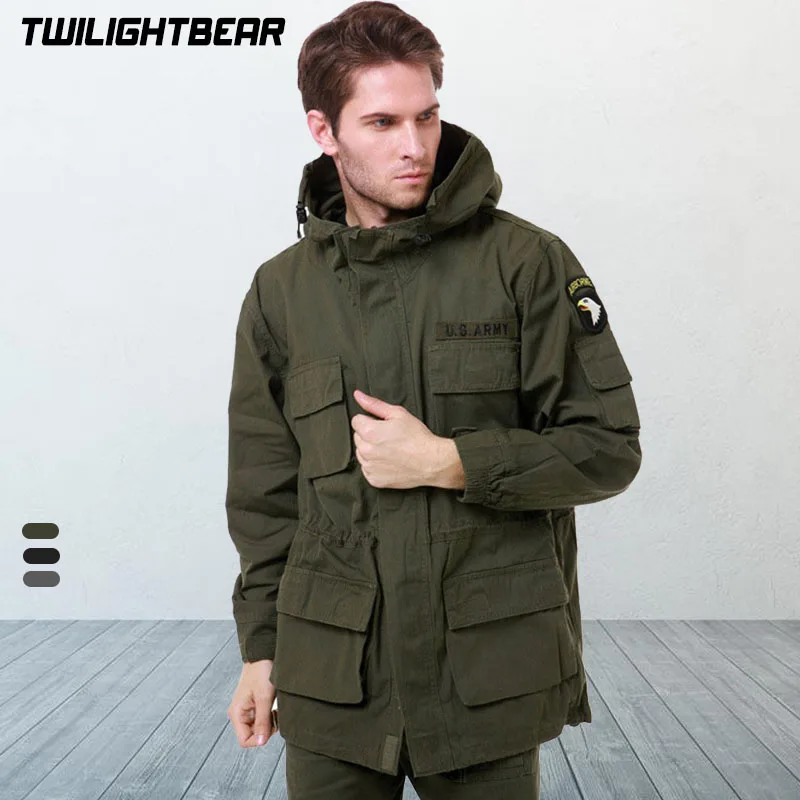 Classic M65 Men's Trench Coat Pure Cotton Outerwear Fleece Windbreaker Multi Pocket Tactical Jacket Men Clothing Coats AF802