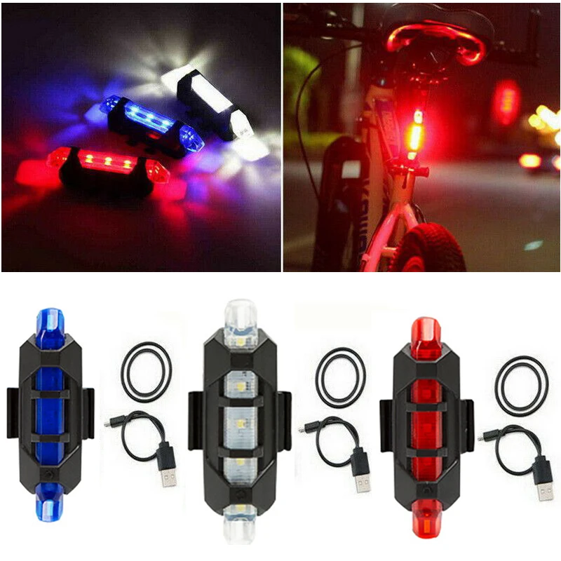 USB Rechargeable Bike Light 5LED Front Back Rear Tail Lights Cycling Safety Warning Light Waterproof Bicycle Lamp Flashlight