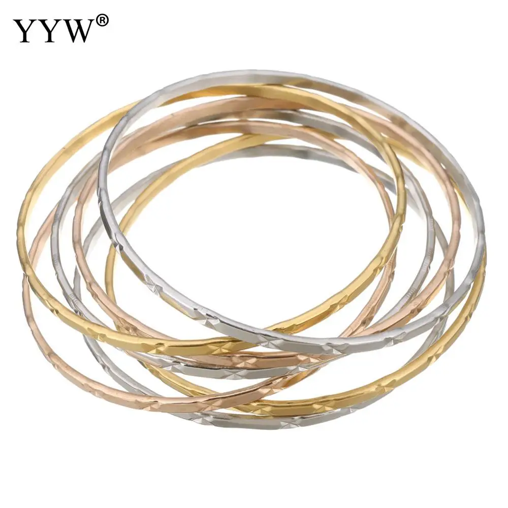 7pcs Stainless Steel Bangle Flower Cut Roman Style Stainless Steel Bangle Lover Charm Bracelet For Women 3.70mm Inner