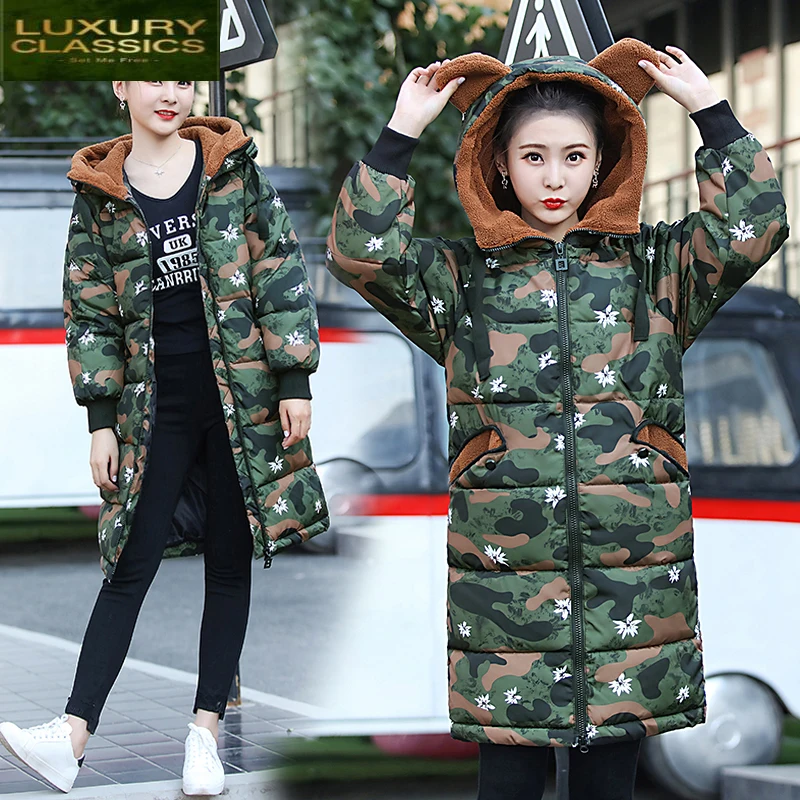 Winter 2021 New Parkas Jacket Women Thick Down Cotton Padded Warm Coat Female Hooded Camouflage Top Chaqueta Mujer LWL907