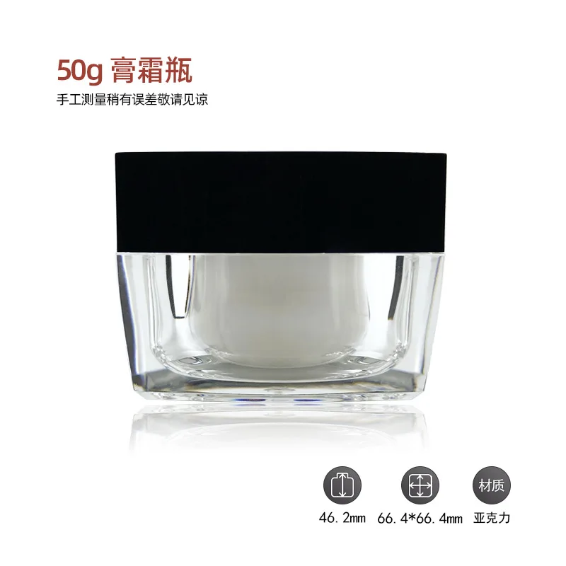 5g 10g 30g 50g Transparante Lege Pot Kleine Vierkante Hervulbare Flessen Acryl Pot met Zwart Deksel Make-up Fles Pot Gezichtscrème Doos