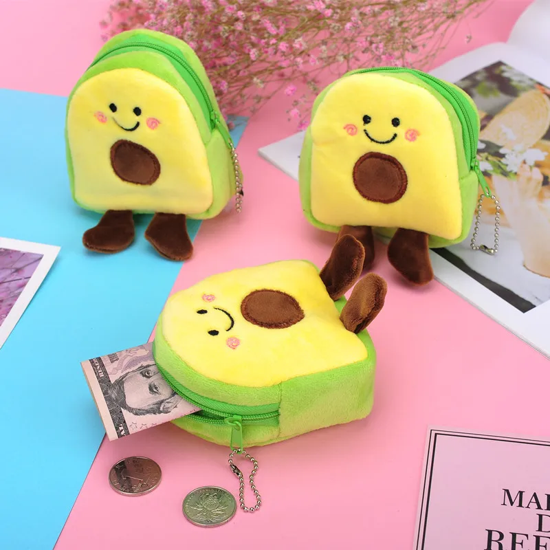 9×8.5cm Children's Backpack Plush Backpack Avocado Fruits School Bag Coin Purse Girl Doll Zipper Polyester Fiber Mini Toys Cute