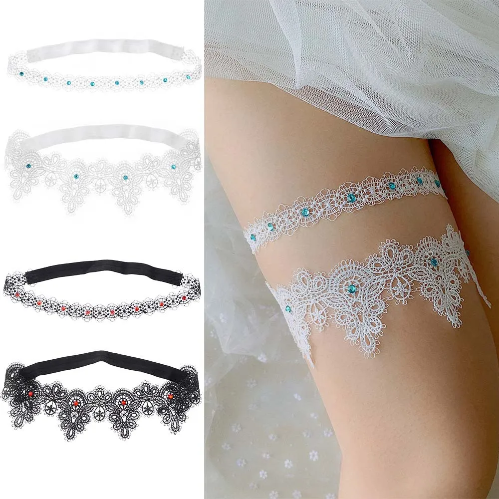 2pcs Black Sexy Wedding Garter Beaded Appliques Sexy Garters Women/Female/Bride Thigh Ring Bridal Lace Leg Ring Loop