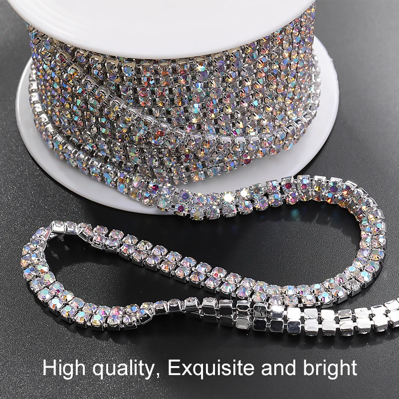 Two Row Rhinestone Chains Glitter AB Color Flatback Cup Chains Claw Rhinestone SS6 SS8 DIY Crafts For Jewelry Making Accessories