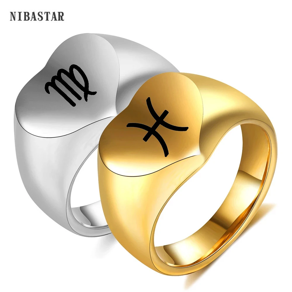 

Engrave 12 Zodiac Finger Ring For Women Men Stainless Steel Vintage 12 Constellations Rings Friendship Party Jewelry