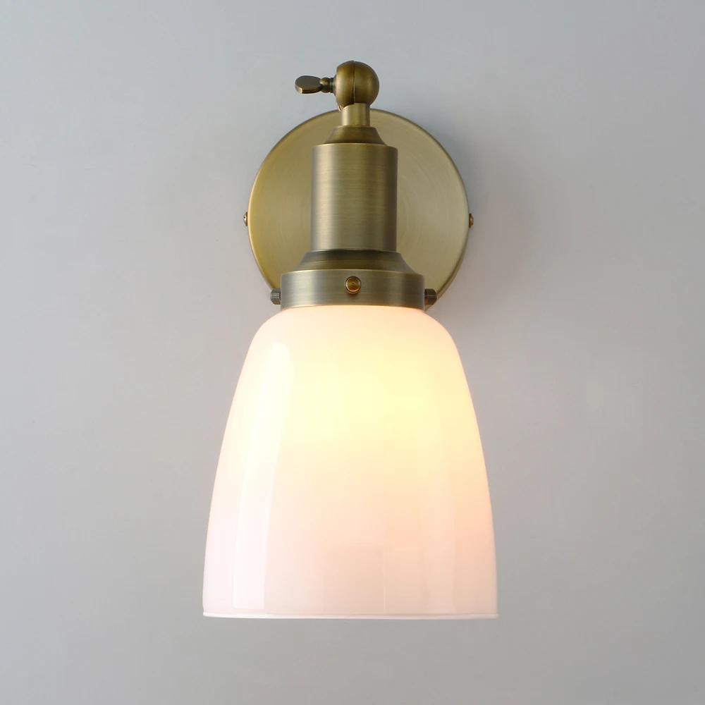 Permo industrial do vintage inclinação pólo parede montagem único arandela com 5.5 "oval cúpula leite branco sombra de vidro arandela lâmpada luz f