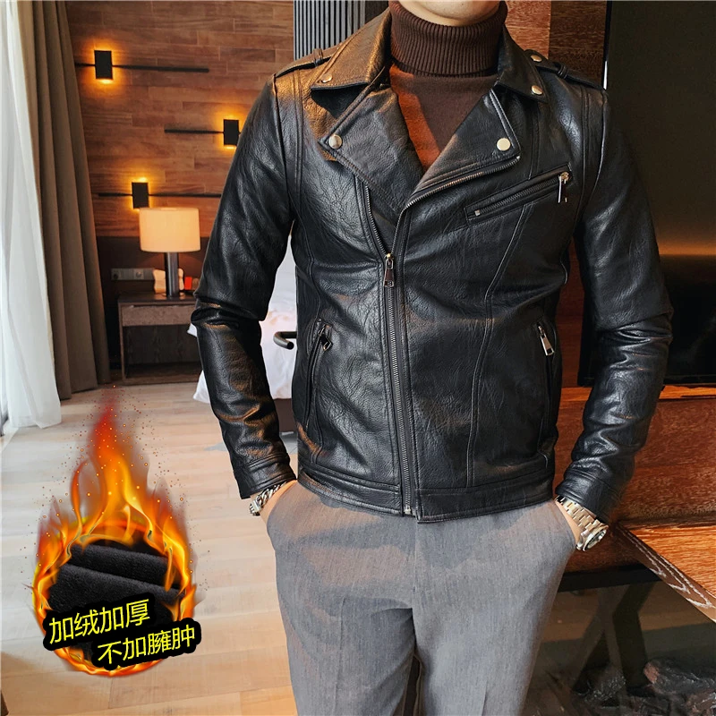 

Autumn Winter Leather Jackets Men Plus Velvet Thickened Motorcycle Jacket Windproof Streetwear Social Casual Biker PU Coat S-3XL