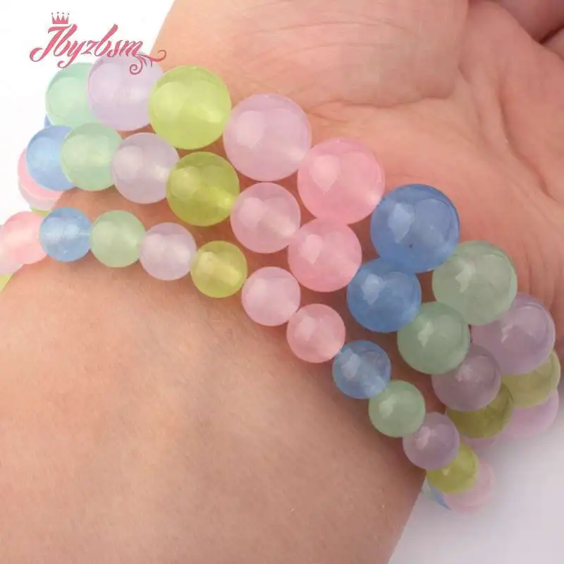 Mixed Color Jades Beads Round Purple Pink Green Blue Yellow Stone Spacer Bead for Women DIY Necklace Bracelet Jewelry Making 15