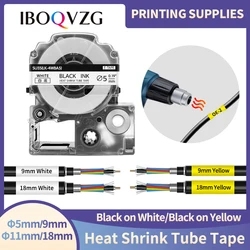 1 sztuk 9mm 18mm rurki termokurczliwe taśma z etykietami SU5S SU11S SU11Y SU5Y do projektora Epson LabelWorks LW-300 LW-400 LW-500 LW-700 drukarka do etykiet