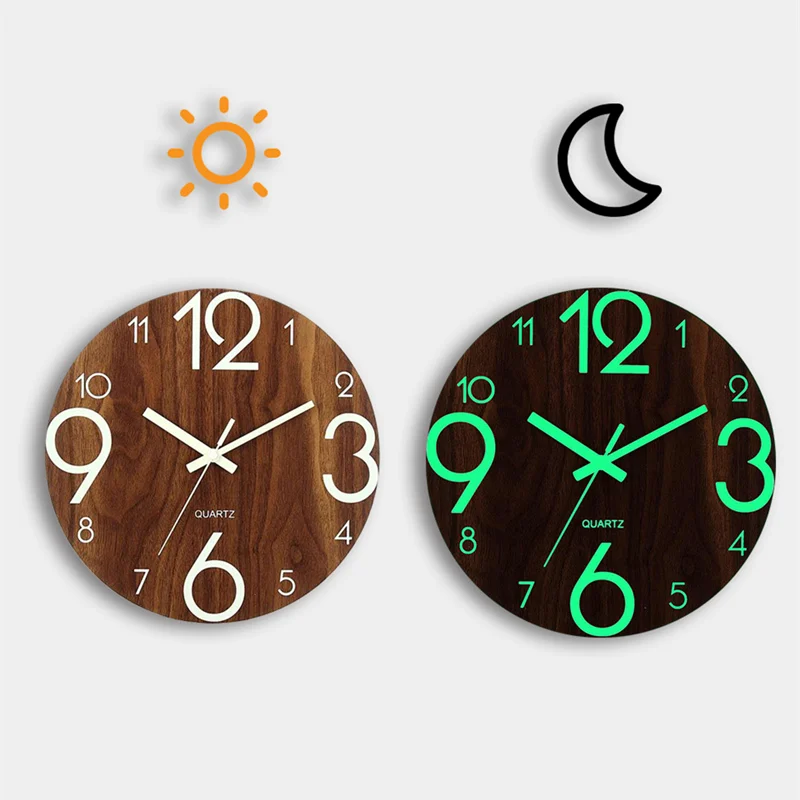 12 inch Luminous Minimalist Wall Clock Modern Design White Quartz Simple Glowing Hanging Clocks Bedroom Living Room Decoration