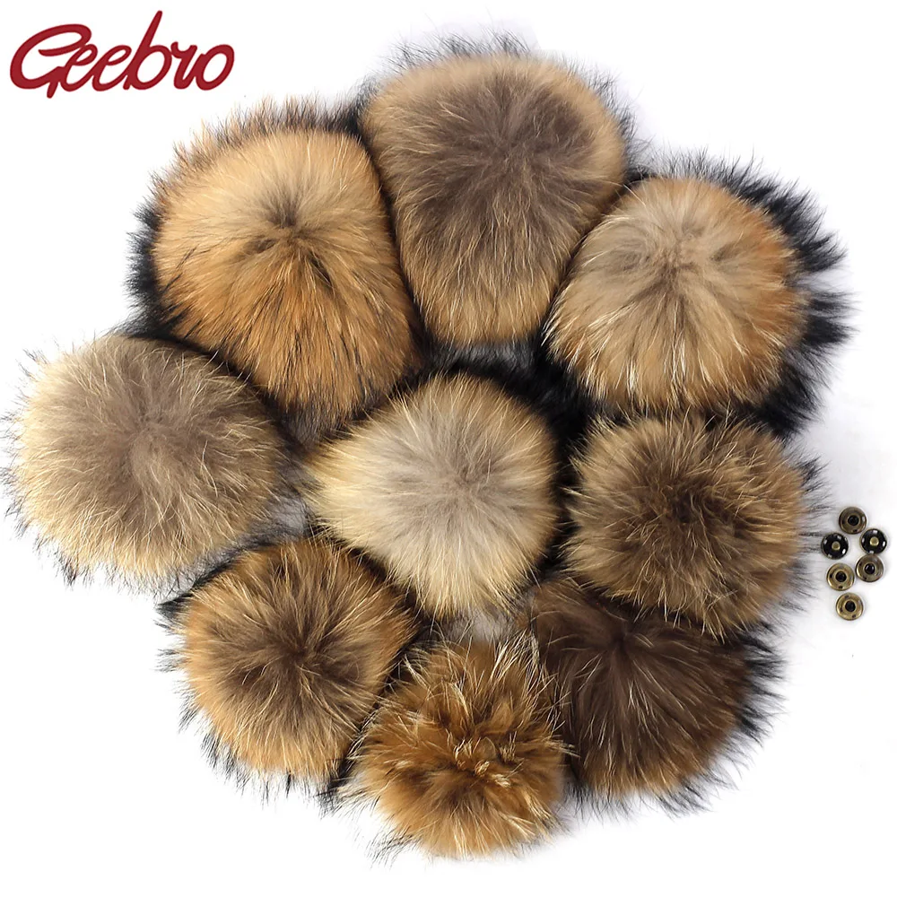 Geebro DIY Pompon 11-16cm 18cm 20cm Raccoon Fur Pom Poms Fur Balls for Knitted Hat cap Beanies and Scarf Real Fur Pompoms