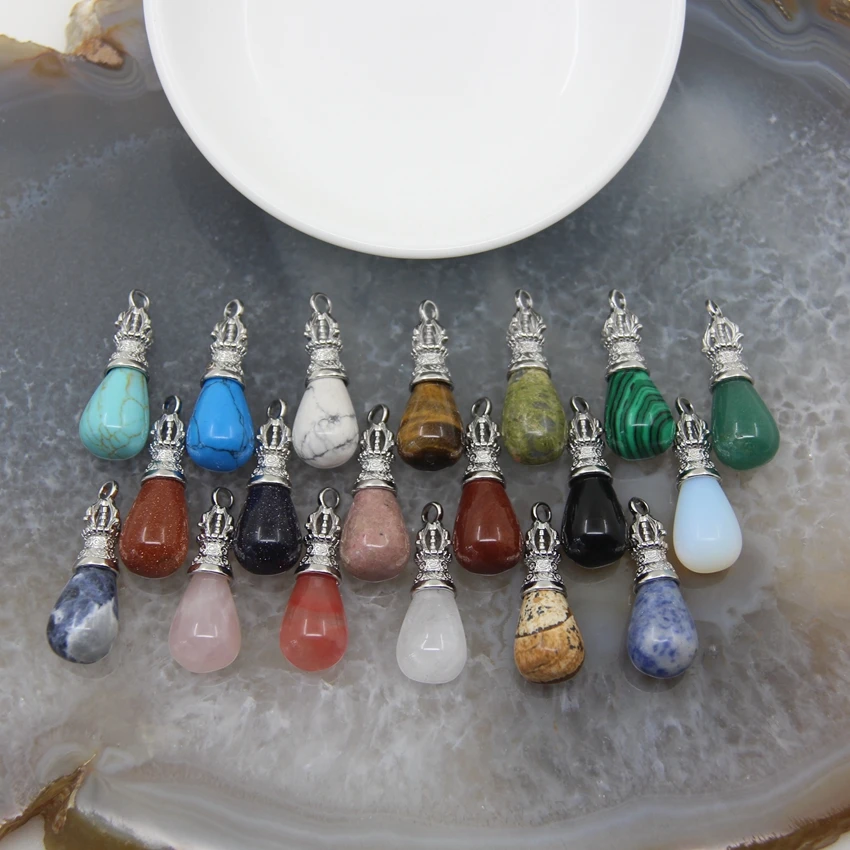 

Natural Stone Drop Shape Heal Crystal Quartz Crown Pendant for Woman's Fashion Jewelry DIY Necklace Earring Making Accessories