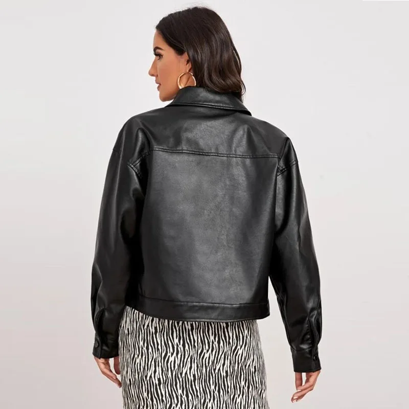 Уличный стиль, модная одежда для мотоцикла, кожаная куртка, осень 2023, продукт, куртка, женская Свободная куртка из искусственной кожи с лацканами