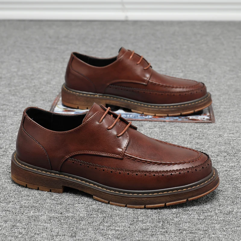 

Yomior 2021 New Fashion Vintage Men Casual Shoes Breathable Lace-Up Loafers High Quality Leather Shoes Sneakers Brogue Shoes