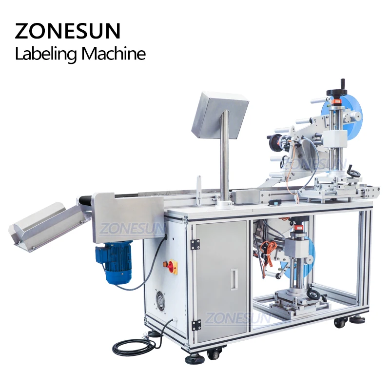 ZONESUN Automatic Labeling Machine Double Side Container Top & Bottom Plane Adhesive Box Automatique Sticker For Flat Surface