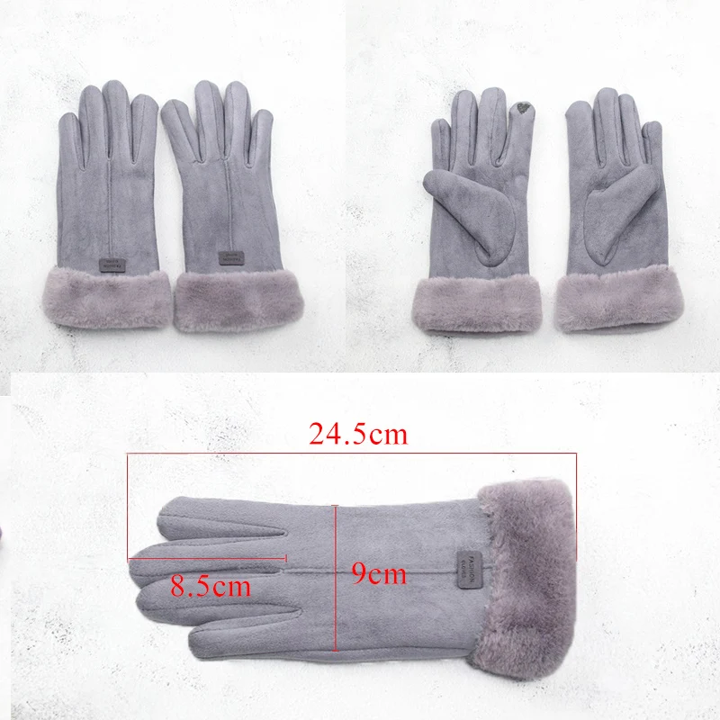 Winter Handschoenen Voor Vrouwen Touch Screen Lady Suede Warm Pluche Binnenkant Vinger Handschoenen Vrouwelijke Winter Elegante Zachte Zwarte Wanten Handschoenen