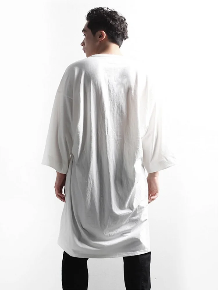 Men's Short Sleeve T Shirt Summer New Classic Simple Pure Color Medium Long Casual Loose Large Size Half Sleeve T Shirt