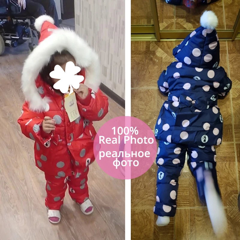 IYEAL Winter Children\'s Clothing Girls Warm Hooded Duck Down Jacket Coats + Overalls Waterproof Snowsuit Kids Baby Clothes
