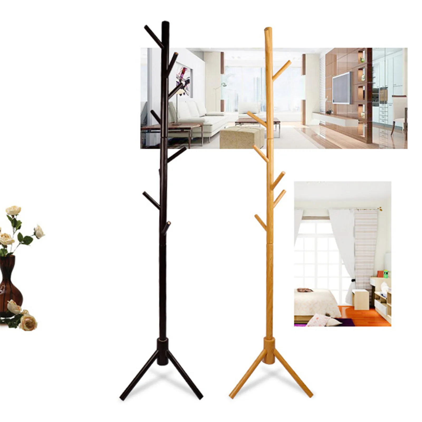 Gỗ Móc Treo Nón Áo Khoác Màn Hình Tầng Đứng Giá Treo 6 Móc Móc Treo Quần Áo Phòng Ngủ Quần Áo Người Tổ Chức