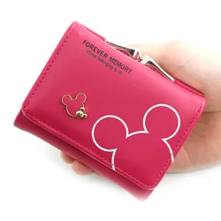 Disney-Mickey Mouse bolsa PU para mulheres, carteira bonito, porta-moedas designer, Hasp doce titular do cartão de crédito, carteira curta, moda