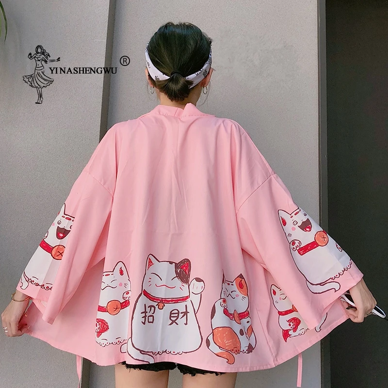 9 Styles Japan Kimono Crane Printed Cat Kimono Cardigan Cosplay Female Loose Dragon Tops Casual Coat Yukata Women Asian Clothing