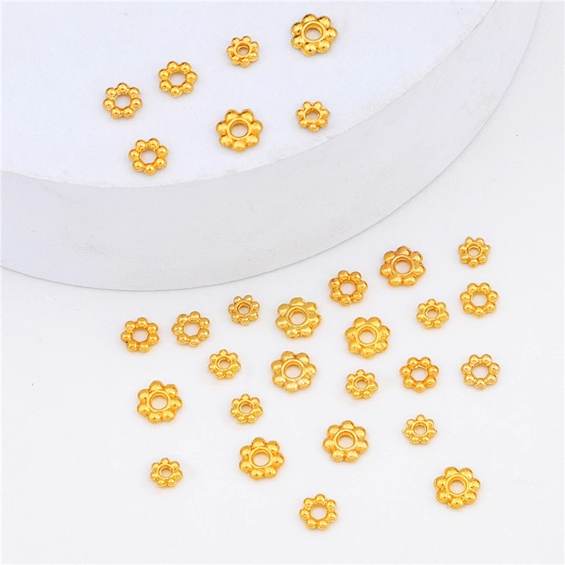 10Pcs 18K Gold 4 5 6mm Copper Beads End Torus Metal Flower Bead Caps Needlework for Diy Jewelry Making Bracelet Accessories