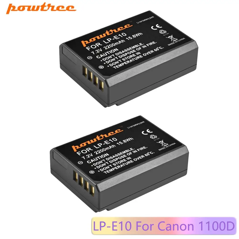 Powtree 2200mAh LP-E10 LP E10 LPE10 batteria per fotocamera digitale per Canon 1100D 1200D 1300D Rebel T3 T5 KISS X50 X70 batteria