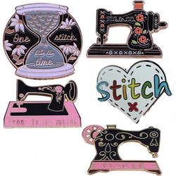 Stitch Sewing Brooch Hour Glass Badge Sew Machine Enamel Pin Heart shape Jewelry Jean Shirts Suit Scarf Decor