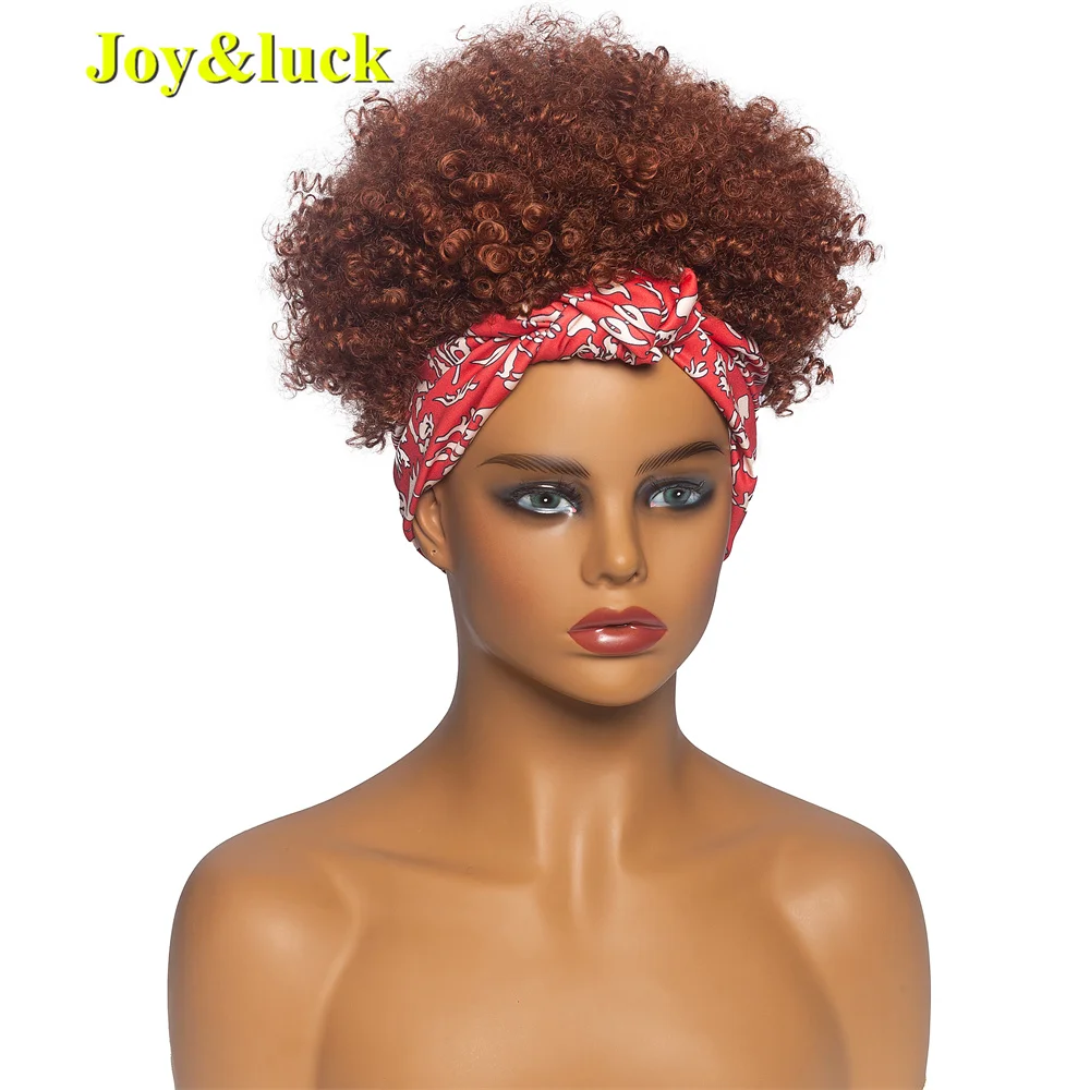 

Synthetic Headband Wig African Women Turban Wigs Short Afro Kinky Culry Brown Red Good Quality Fake Hair