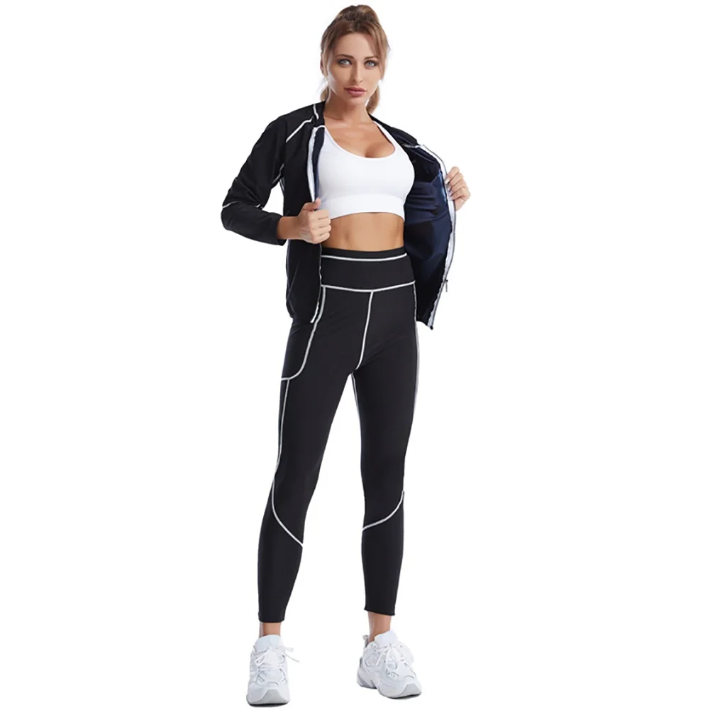 Women Sauna Suit Abdomen Sweating Yoga Wear Gym Clothing Sets for Sweating Weight Loss Female Sports Wear Slimming Tracksuit