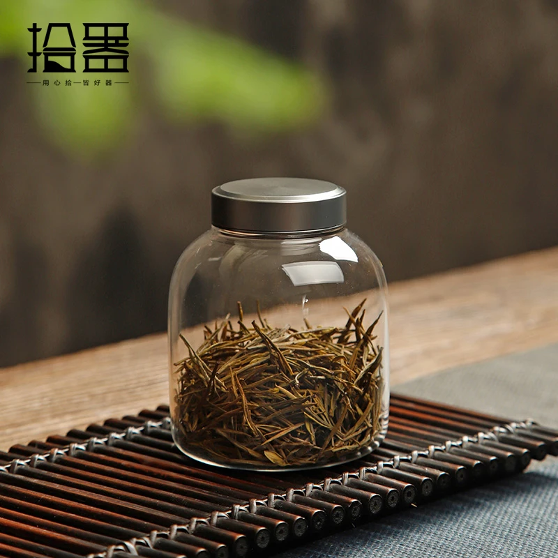 

Household metal lid sealed tea cans, transparent glass small jars, portable tea silo storage tanks