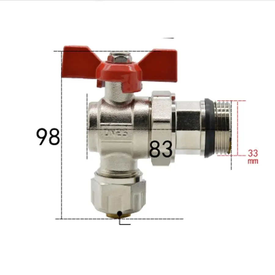 

DN25 G 1 "BSPP Мужской посадка 16/20 мм ID/OD PEX труба Никель никелированная латунь угловой шаровой кран с красной ручкой для воды Mainfold