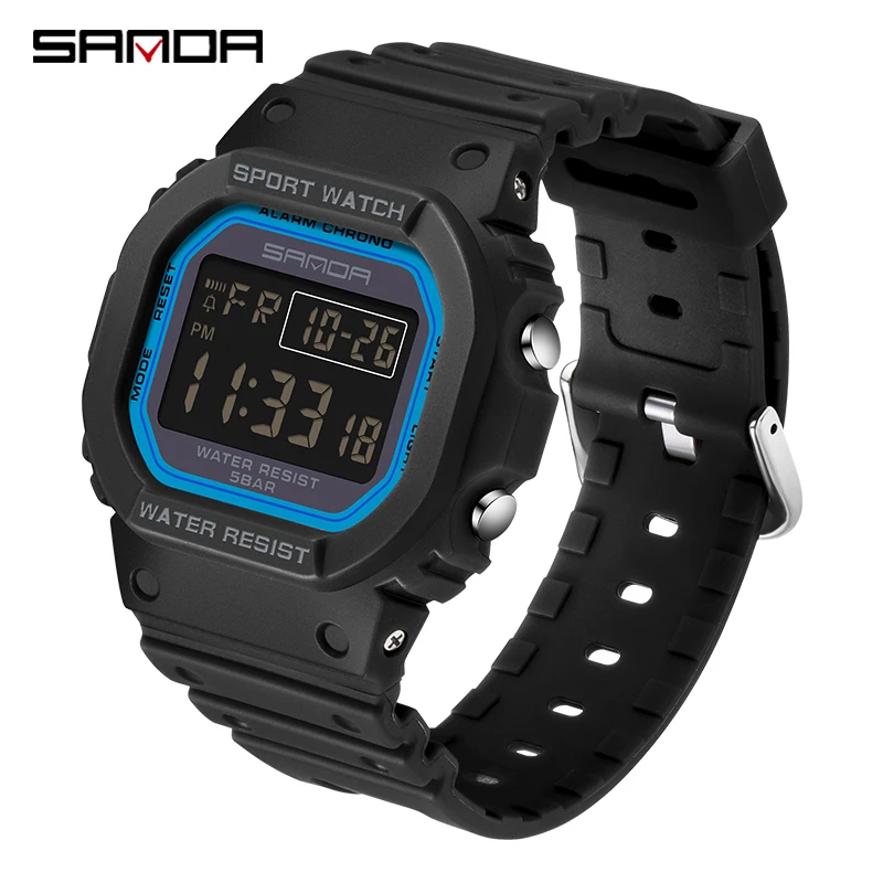 SANDA Fashion LED Digital Watch Multifunction Wrist Watch Rectangle G Style Watches Men\'s Sport Waterproof Watches reloj mujer