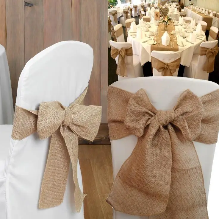 10PCS Vintage burlap Court classical Chair Sashes Wedding Chair Knot Decoration For Wedding Party Banquet Event Chairs Bow Cover